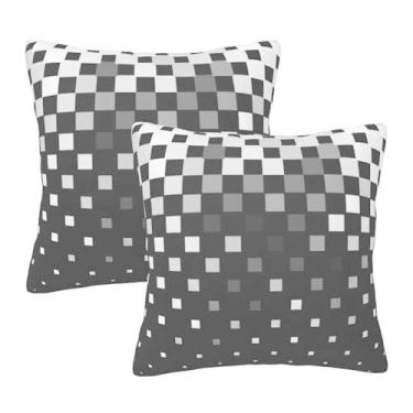 Imagem de Duduho Conjunto de 2 capas de almofada geométricas quadriculadas pretas e brancas para quarto, sala de estar, sofá, sofá e cama, 45 x 45 cm
