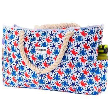 Imagem de Saco de praia GG. 100% à prova d'água (IP64). L22 x H15 x W6. Fecho de zíper. Capa para celular, suporte para chave, abridor de garrafa, Octopus, Crab, Sea Star, X-Large