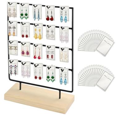 Imagem de Kvittra Suporte de exibição de brincos para venda, suporte de exibição de brincos de madeira, 4 níveis de 20 ganchos, expositor de joias para venda com 40 peças de cartões de brinco, pulseiras, anéis,