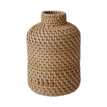 Imagem de Ioensy Vaso de plantas trançado, vaso de flores de vime, suporte de exibição minimalista, decorações, ornamentos para mesa, lareira interna, entrada, Style B