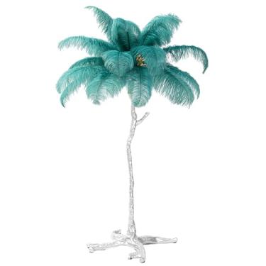 Imagem de Lâmpada de pena de luxo, luminária de chão de penas, lâmpada de LED simples regulável com interruptor de pé, lâmpada de leitura de corpo de resina prateada para decoração