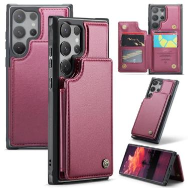 Imagem de LJFLYXRI Capa para Samsung Galaxy S25 com suporte para cartão, bloqueio RFID, suporte, à prova de choque e capa carteira durável para mulheres e homens (vermelho, S25 Ultra)