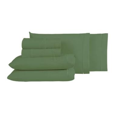 Imagem de Jogo de Lençol Roupa Cama 100% Algodao 300 Fios 188x138x30 6 Peças (Verde Guardião, Casal)