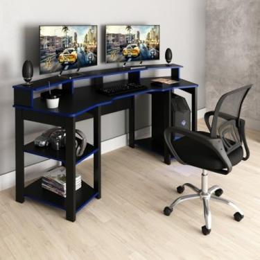 Imagem de Kit 2 Peças com Mesa Gamer ME4167 e Cadeira de Escritório Diretor Tela Mesh Preto/Azul