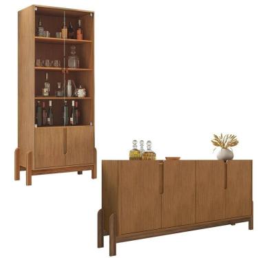 Imagem de Aparador Buffet 170 Com Cristaleira Lizz Pés Madeira Maciça Cedro