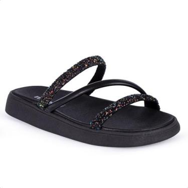 Imagem de Sandália Moleca Tira Tripla All Black - Feminina, 36, Preto