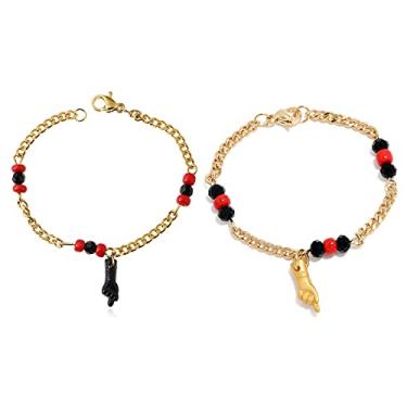 Imagem de Caiyao Pingente de mão com gesto Figa banhado a ouro 18 K, pulseira de corrente azabache, tornozeleira de mão de bebê, amuleto de boa sorte, joia de proteção para mulheres e meninas, 5.9 inches, Metal