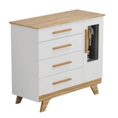 Imagem de Cômoda Infantil Retrô Peroba em 100%  MDF Branco com Amêndoa