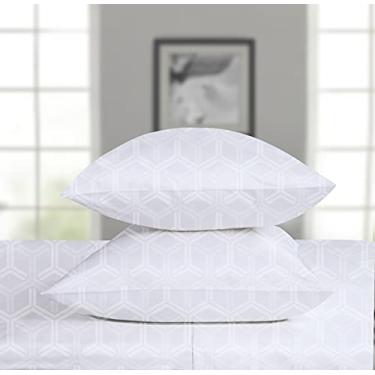 Imagem de Threadmill Home Linen Fronhas Luxury King – 100% algodão 600 fios, conjunto de capa de almofada Damasco Jacquard 2 peças, algodão penteado ELS, protetores de travesseiro brancos com acabamento suave