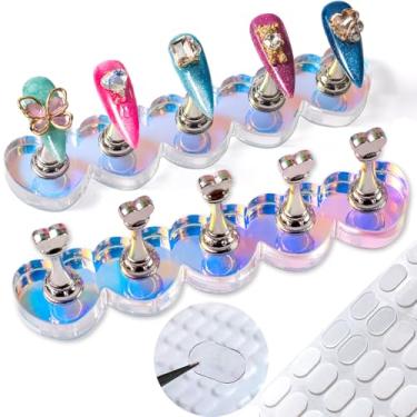 Imagem de 2 conjuntos de suportes de unhas, suporte de unhas Aurora para pintura de unhas para prensar com 120 peças reutilizáveis pegajosas suporte de exibição de unhas para prática manual ferramentas