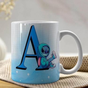 Imagem de Caneca De Porcelana Stitch Letras A-z 325ml Azul A