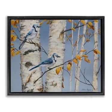 Imagem de Stupell Industries Blue Jay Autumn Day Black Floater Canvas Framed Wall Art Design por Valerie Rogers, 21 x 17