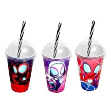 Imagem de 3 Copo Com Canudo Infantil Festa Lembrancinha Heróis 280ml - PLASUTIL,