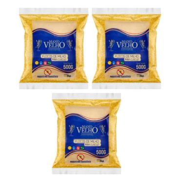 Imagem de Kit 3 Flocos de Milho Flocão de Milho Cuscuz Mano Velho 500g