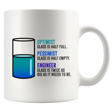 Imagem de Caneca de café engraçada Engineer Optimist Pessimist para engenharia, namorado, marido, estudante, filho, filha, colega de trabalho, amigo do pai, mãe, esposa, namorada, novidade em utensílios de