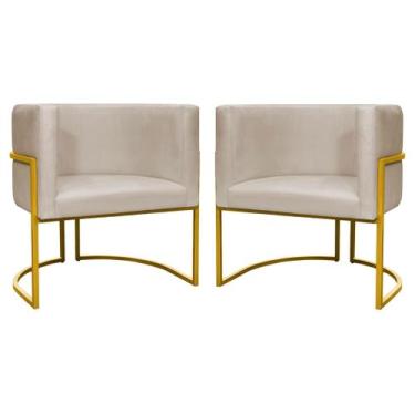 Imagem de Kit 2 Poltronas Decorativa Luxo Base de Metal Dourada Escritório Recep