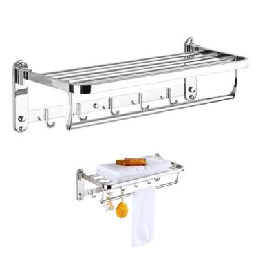 Imagem de Varal Toalheiro Duplo Inox Prateleira Roupa Toalha Utensilios Banheiro