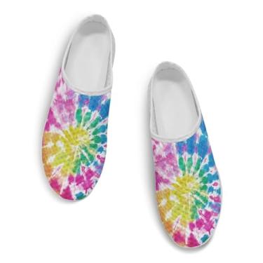 Imagem de GOSTONG Mules e tamancos sem cadarço para mulheres, sapatos leves e abertos nas costas, sapatos de caminhada confortáveis, respiráveis e antiderrapantes, chinelos para casa, tamanho 6-13,5, Tie-dye