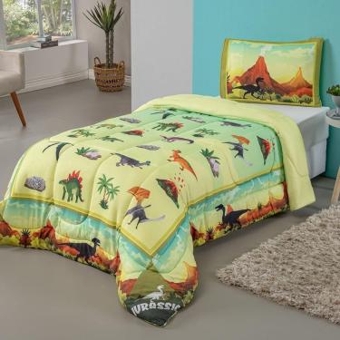 Imagem de Kit Edredom Plush Fofinho Infantil Dupla Face Dream 2 Peças Solteiro - Dinossauro