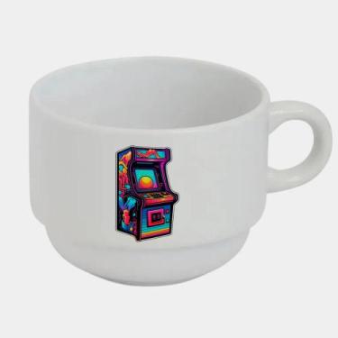 Imagem de Xícara Branca Bucks de Porcelana 180ML FLIPERAMA NEON RETROWAVE - Cria