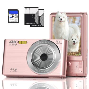 Imagem de Câmera digital smartklik fhd 4K 44MP 16X Zoom rosa com 64GB