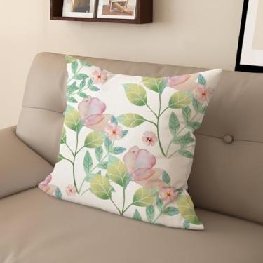 Imagem de Sladjana [Estilo idílico] Capa de almofada impressa digital tipo linho - estampa floral rosa dupla face, design com zíper invisível (71 x 71 cm, FSWM-I)
