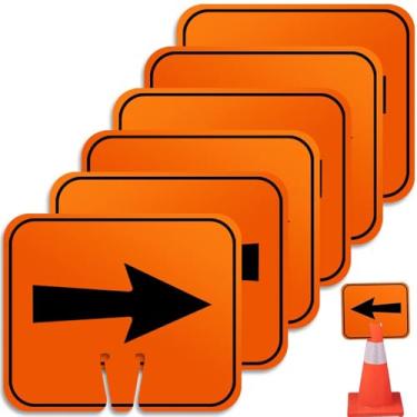 Imagem de Takelablaze Sinais de seta de trânsito, 6 peças, sinal de cone de trânsito, laranja, sinalização de desvio de cone de estrada, sinalização de setas direcional para a esquerda e direita para barricada
