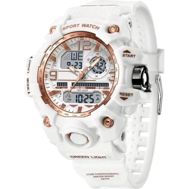 Imagem de findtime Relógio esportivo feminino digital à prova d'água, relógios militares, analógico, externo, alarme luminoso, cronômetro, relógio de pulso duplo, ouro rosa branco, Esportivo