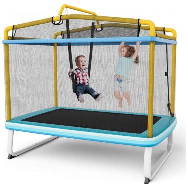 Imagem de Trampolim GYMAX para crianças, 75 trampolins recreativos aprovados pela ASTM com balanço, rede de barra horizontal, mini trampolim