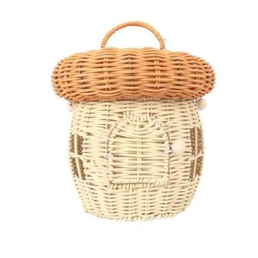 Imagem de Oikos - Cesto Organizador Redondo com Tampa e Alça 25cm Cogumelo de Bambu Multiuso