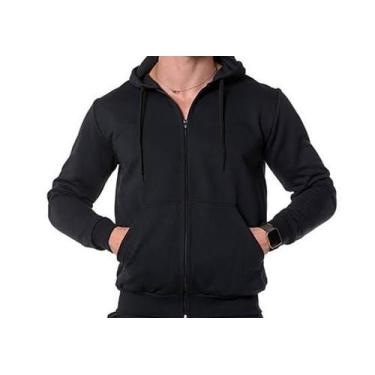Imagem de Blusa Moletom Preto com  Zíper Masculina  Do P Ao G3 Capuz Premium - A