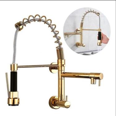 Imagem de Torneira Cozinha Gourmet Monocomando Parede - oem, Parede-Dupla-Dourad