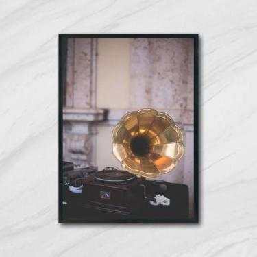 Imagem de Quadro Fotografia Gramofone 45X34Cm Com Vidro Moldura Preta - Quadros 