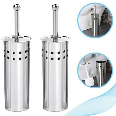 Imagem de Kit 2 Escovas para Vaso Sanitário com Tampa e Suporte Inox  Higiênica,