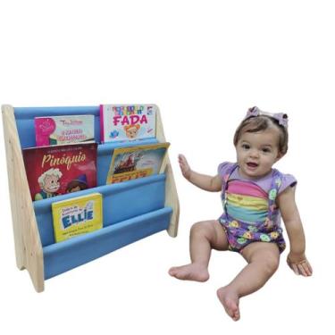 Imagem de Estante De Livro Infantil Montessoriano Mini - Emi Móveis, Tecido Azul