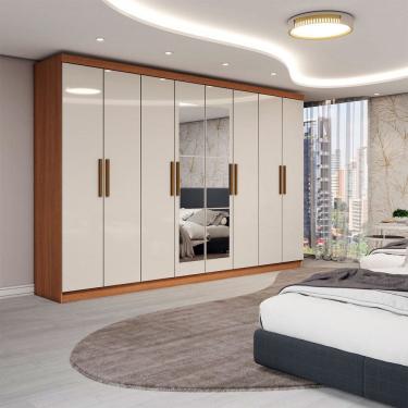 Imagem de Guarda-Roupa Casal Odisseia 8 Portas 4 Gavetas com Espelho Cinamomo/Off White - Panorama Móveis