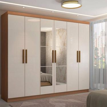 Imagem de Guarda-Roupa Casal Odisseia 6 Portas 2 Gavetas com Espelho Cinamomo/Off White - Panorama Móveis