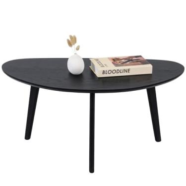 Imagem de Mesa de centro FIRMINANA oval preta pequena para espaços pequenos, moderna, simples, com pernas de carvalho, preto, 48 cm P x 85 cm L x 40 cm A
