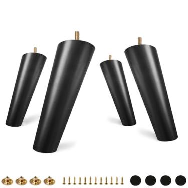Imagem de FoDau770 Pernas de móveis de madeira de borracha preta 23 cm, pés de madeira afunilados inclinados conjunto de 4 pés de móveis UNC de meados do século, peças de reposição para armário, sofá, cômoda