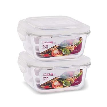Imagem de Conjunto 2 Potes Vidro Hermético Marmita Trava Quadrado 520ml Marmita