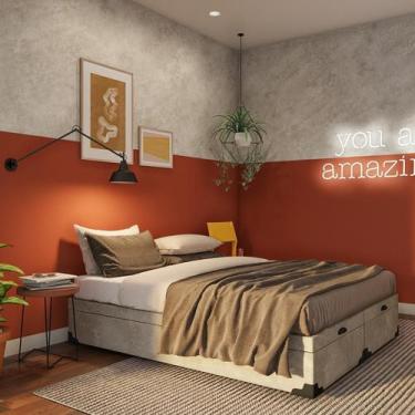 Imagem de Base para Cama Box Queen Maddux com Baú Suede (45x158x198) Bege - Mobl