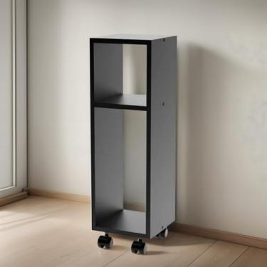 Imagem de Mesa de Cabeceira com Rodízios, Nicho Duplo, Branca, Móvel para Sala e Quarto, Decoração Moderna (Preto)