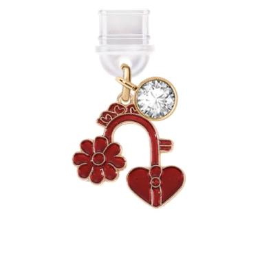 Imagem de ELISE & FONDA TP603 Tipo-C porta de carregamento plugue antipoeira Little Love Hearts and Daisy pingente de celular para iPhone 15/16/Samsung/OnePlus/Xiaomi/oppo telefones Android (vermelho)