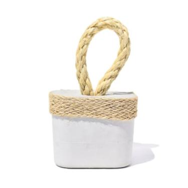 Imagem de Peso de Porta Decorativo Cubo 1,5Kg Concreto com Base Anti Risco(Faixa Sisal)