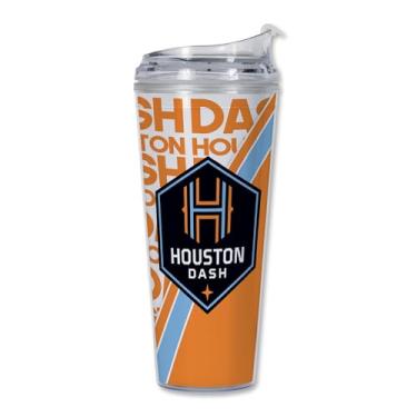 Imagem de Rico Industries Copo de acrílico NWSL Houston Dash 680 g com tampa articulada, copo de parede dupla oficialmente licenciado com canudo