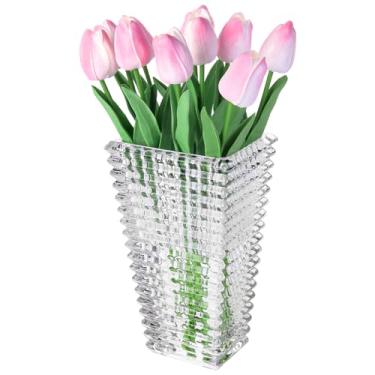 Imagem de Vaso de cristal com lindas flores de tulipa, vaso grande de vidro transparente para flores, vasos de flores modernos (médio)