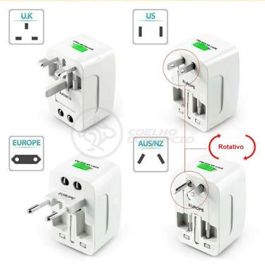 Imagem de Adaptador Tomada Universal Padrão 150 Países Uk Europa Eua Asia Viagem Bivolt 110/220 Bivolt Aio