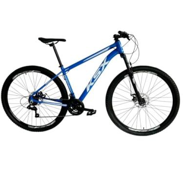 Imagem de Bicicleta 29 KSX Masculino Mtb Alum. Bike Index Freio Mecânico 21v Cabeamento Interno Suspensão 80mm (AZULBIC/BRANCO, 17)
