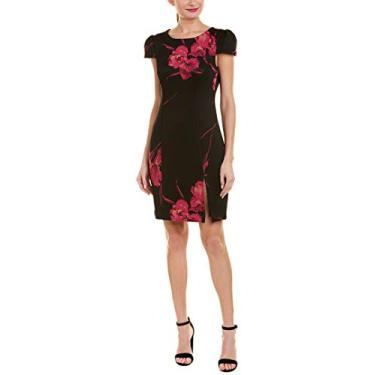 Imagem de Betsey Johnson Vestido midi feminino vintage com estampa floral, Preto/Fúcsia, 10