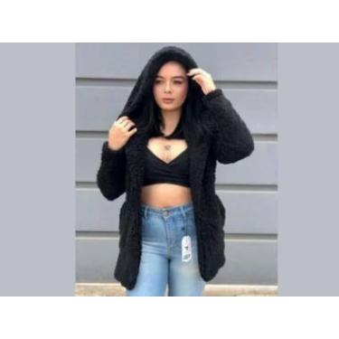 Imagem de Casaco feminino de Pele Sintetica - The Closet, Preto, G